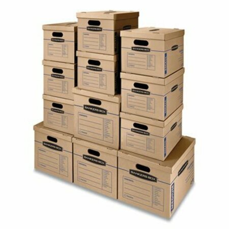 FELLOWES MOVING & STORAGE BOXES, ASSORTED SIZES, HALF SLOTTED CONTAINER HSC, BROWN KRAFT/BLUE, 12CT 7716401